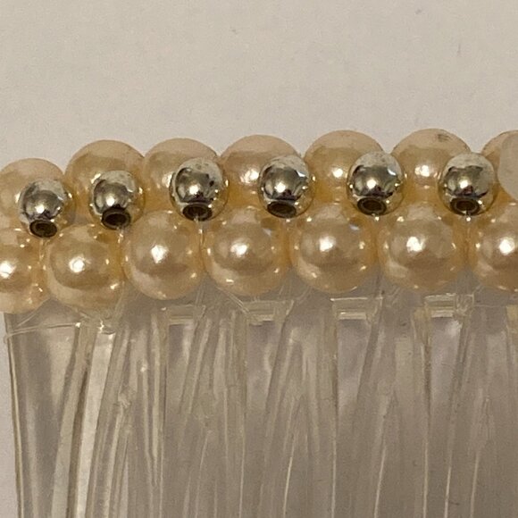 Vintage Cream White Pearl Beaded Flower Side Hair Comb 80s 90s Bridal Communion - Picture 8 of 11